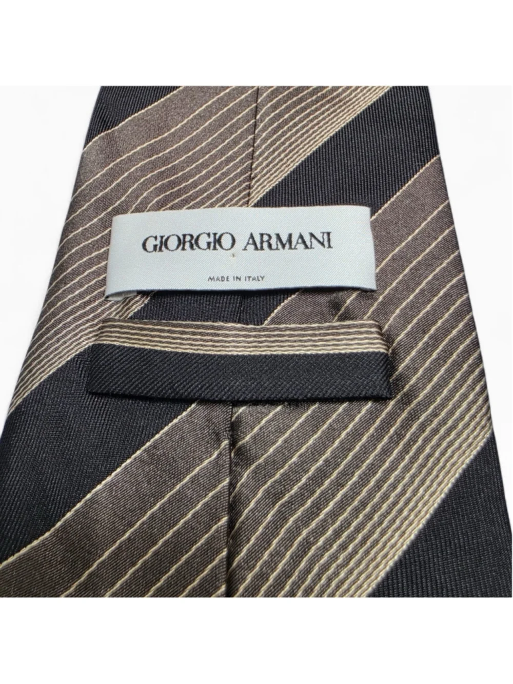 Giorgio Armani Silk Tie Italy Brown Black Gold Stripe Designer Classic